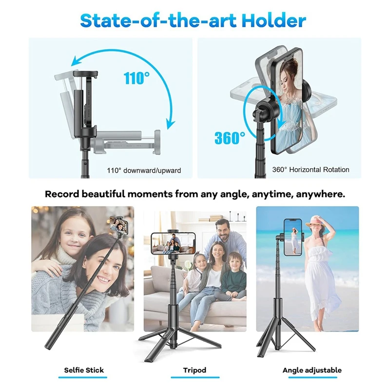 60Inch Cell Phone Tripod And Selfie Stick With Remote Control,For Cell Phones 4-7Inch Portable Smartphone Tripod Holder