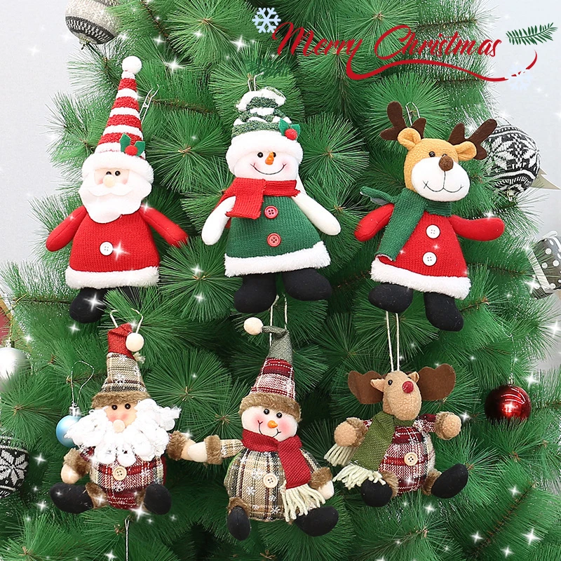 Navidad 2025 Christmas Hanging Pendant Santa Claus Snowman Window Decoration Cartoon Doll Hanging Xmas Tree Decor Gift Toys