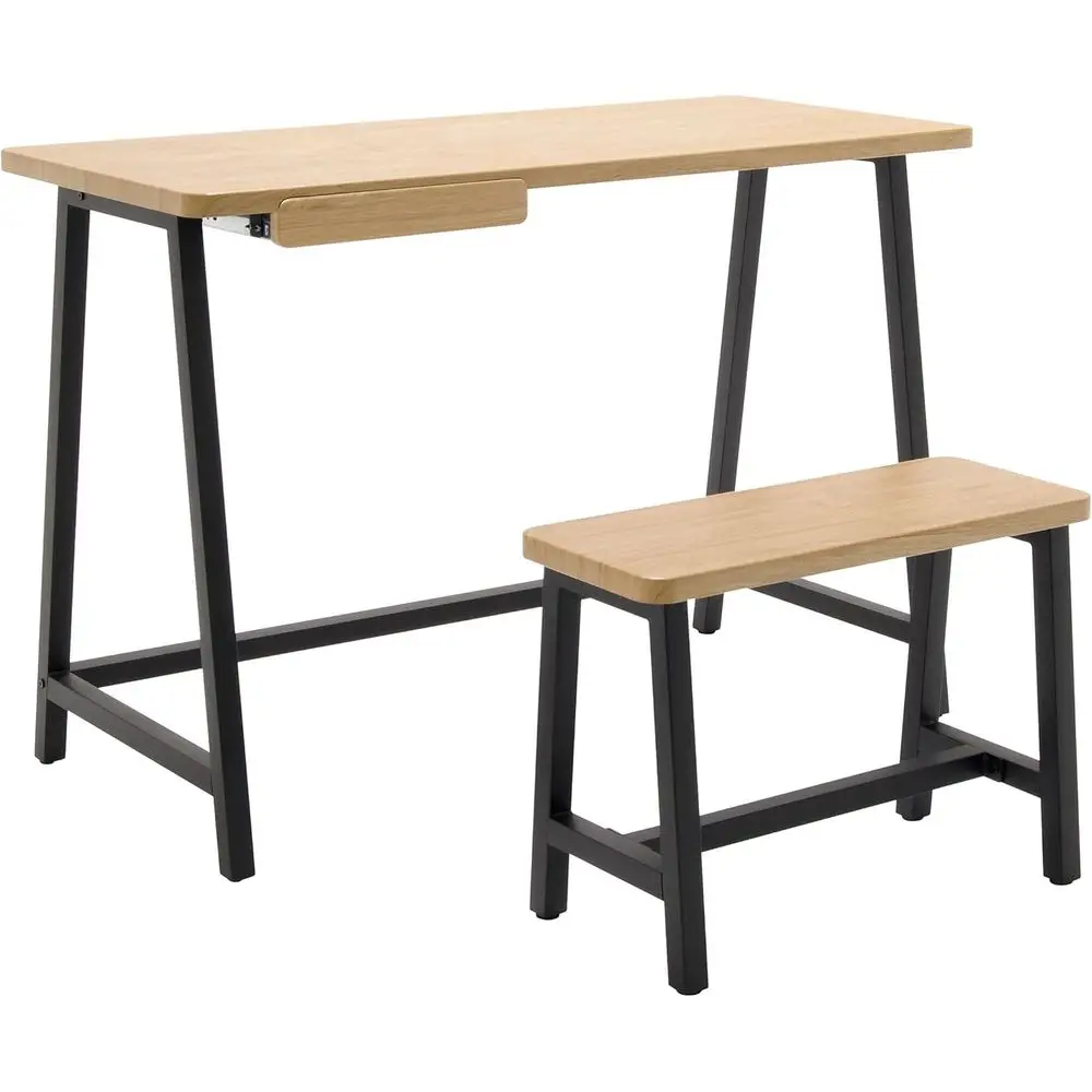 

Compact Ashwood Study Desk and Bench Set with Metal Frame and Rounded Edges
