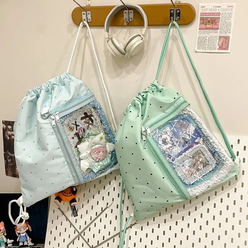 Verbesserter großer Canvas-Rucksack; Transparent, leicht mit Stern-Design und Kordelzug.