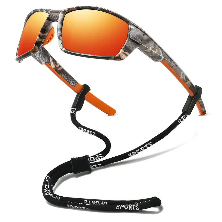 Klassische Tarnmuster-Sportbrille für Männer und Frauen, Geeignet zum Fahren, Angeln, Radfahren, Freizeit, Bergsteigen, mit Kette, Modische Sonnenbrille