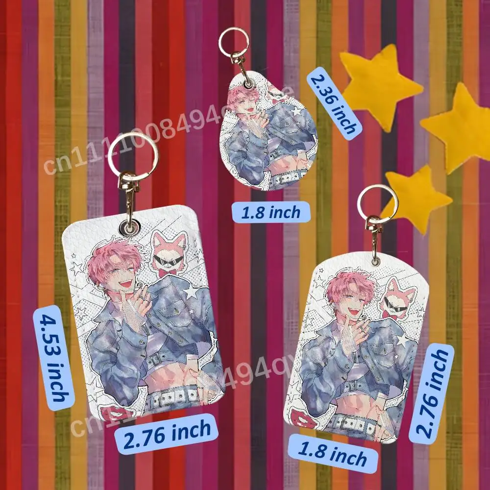 T-Tamon Kun Anime Leather Access Card Case Anti-lost Anti-fall Card Holder Keychain Accessories Fingerprint-proof Key Tag Ring