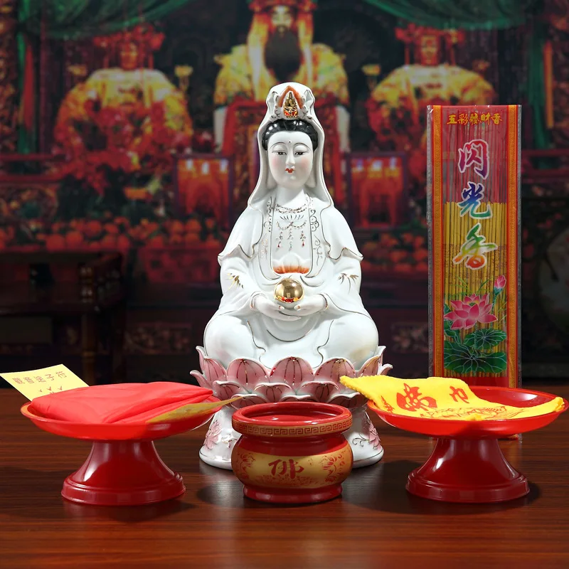 Buddhist Ceramic Material 8-inch Goddess of Wealth and Goddess of Mercy Decoration of South China Sea Guanyin Bodhisattva