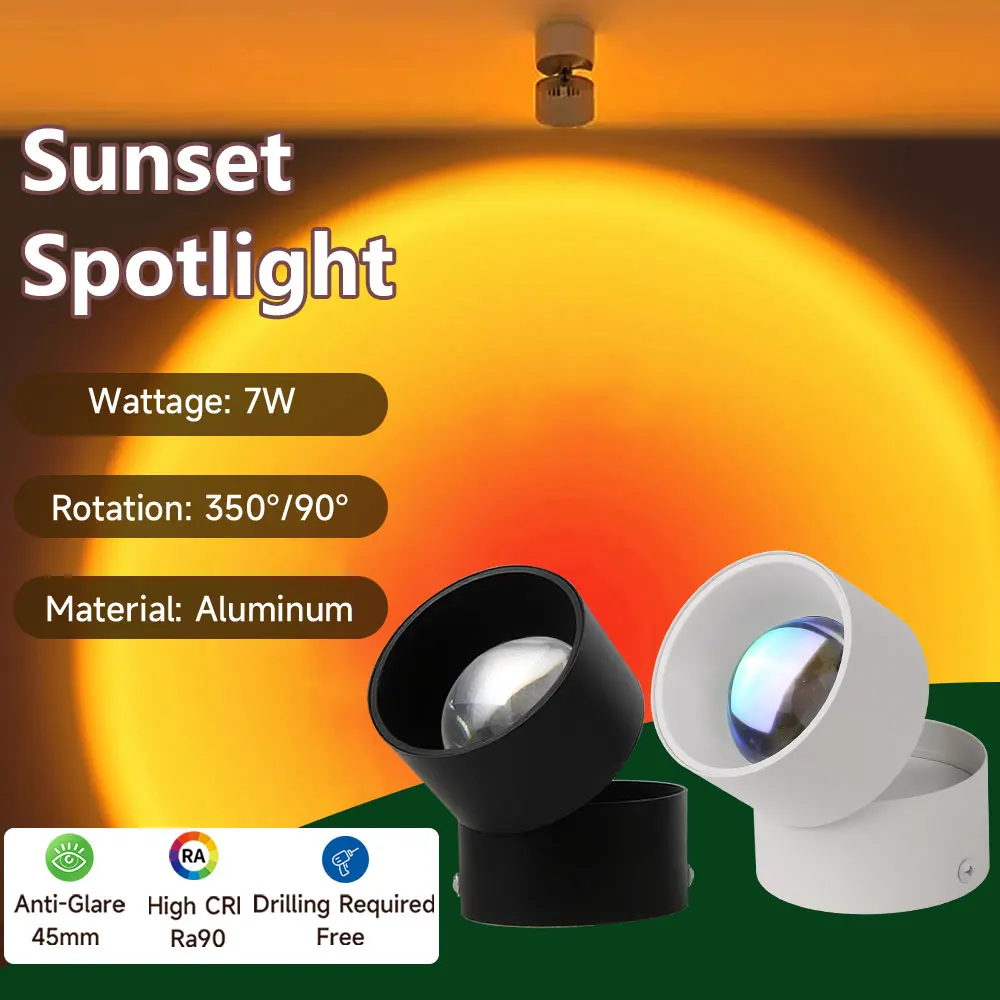 Led Sunset Downlight Atmosphere Spotlights Projector Night Lamp 10W 220V Ceiling Lamp For Bedroom Home Decoration Spot Led Light