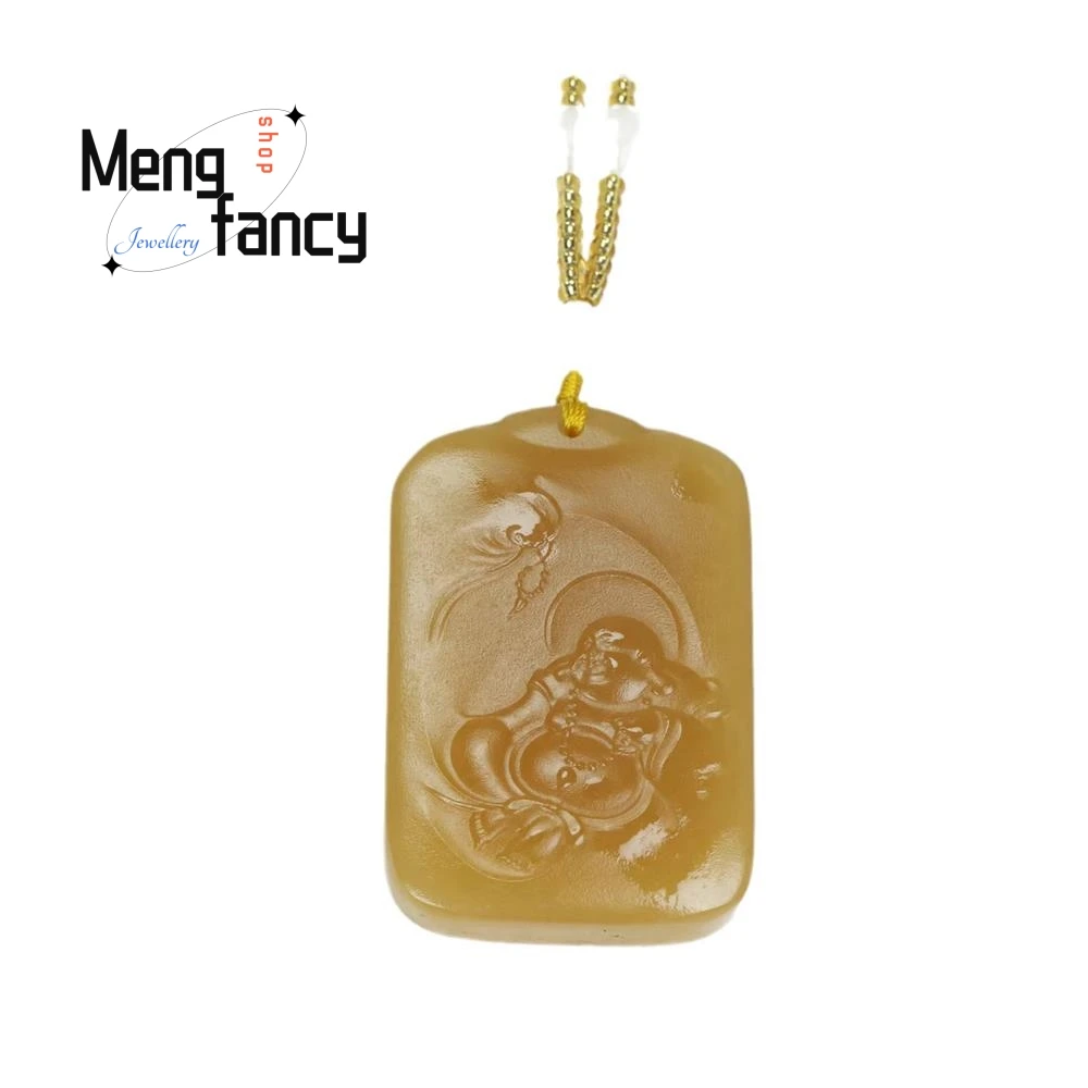 Natural Hetian Jade Sugar Maitreya Buddha Plaque Pendant Peace Buckle Exquisite Elegant Simple High-grade Luxury Quality Jewelry