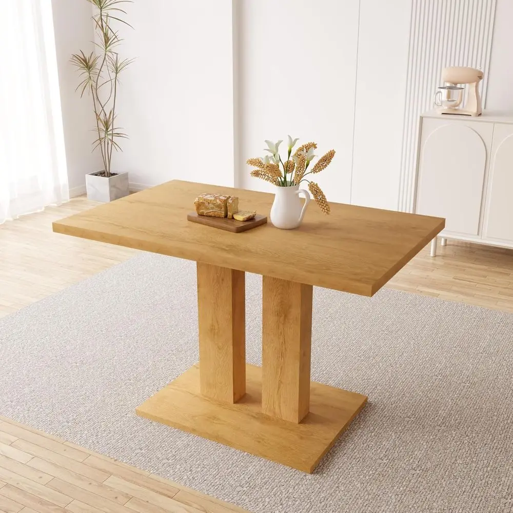 

46 Oak-Toned Compact Dining Table for 4, Ideal for Small Spaces