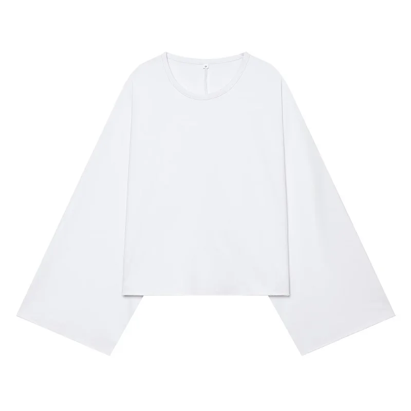 MUJER Damen-T-Shirt mit weiten Ärmeln, Herbst-Freizeitoberteil, Damen-T-Shirt in Weiß und Schwarz, Oversized-T-Shirt, Damen-Langarm-T-Shirts – Detail 2