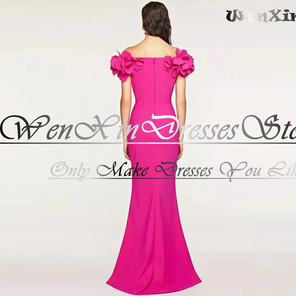 Customized Mermaid Jersey 3D Flowers Evening Dress Sexy V-Neck Off the Shoulder Sleeveless Sweep Train Floor Length Zipper Back