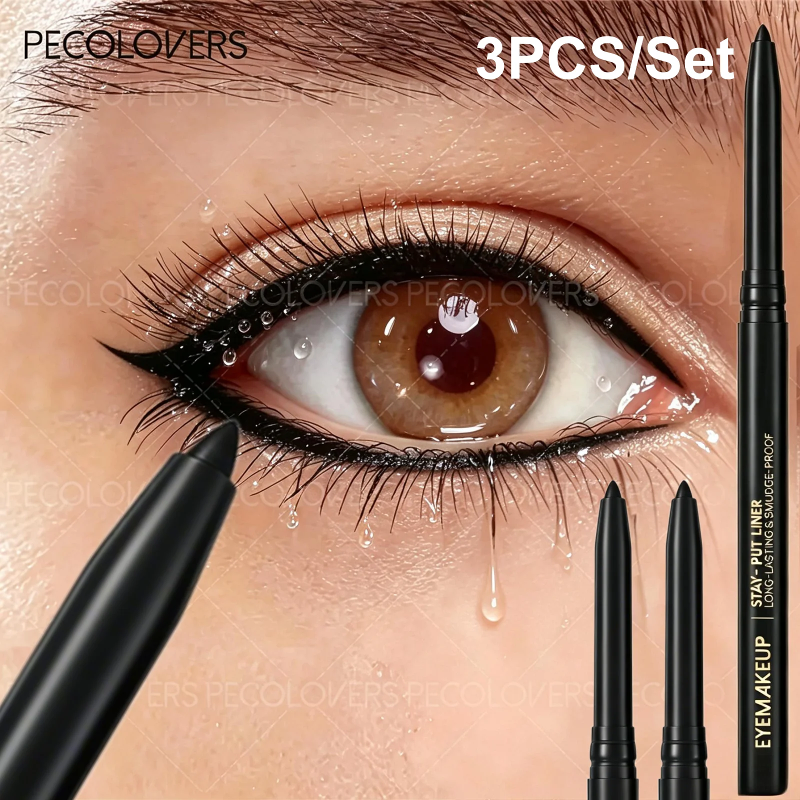 3PCS/Set Black Gel Eyeliner — Waterproof and Sweatproof, Rich Color Payoff, Suitable for Daily Makeup and Dramatic Makeup Looks.