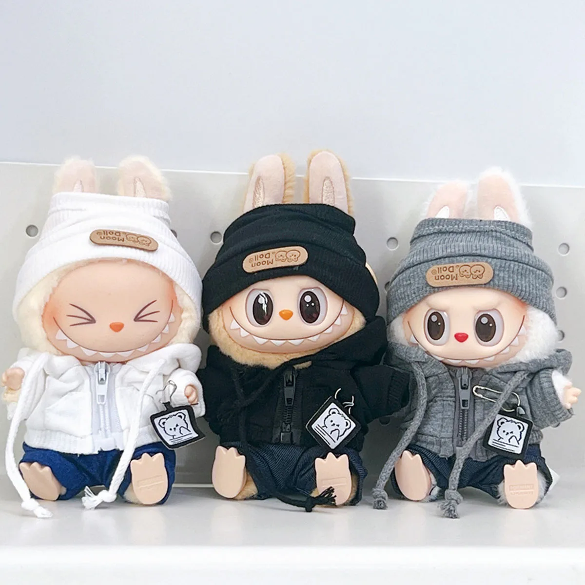 Cute Plush Doll Casual Zipper Jacket Sweater Threaded Hat Pants Set Clothes for Labubu Clothes Gifts