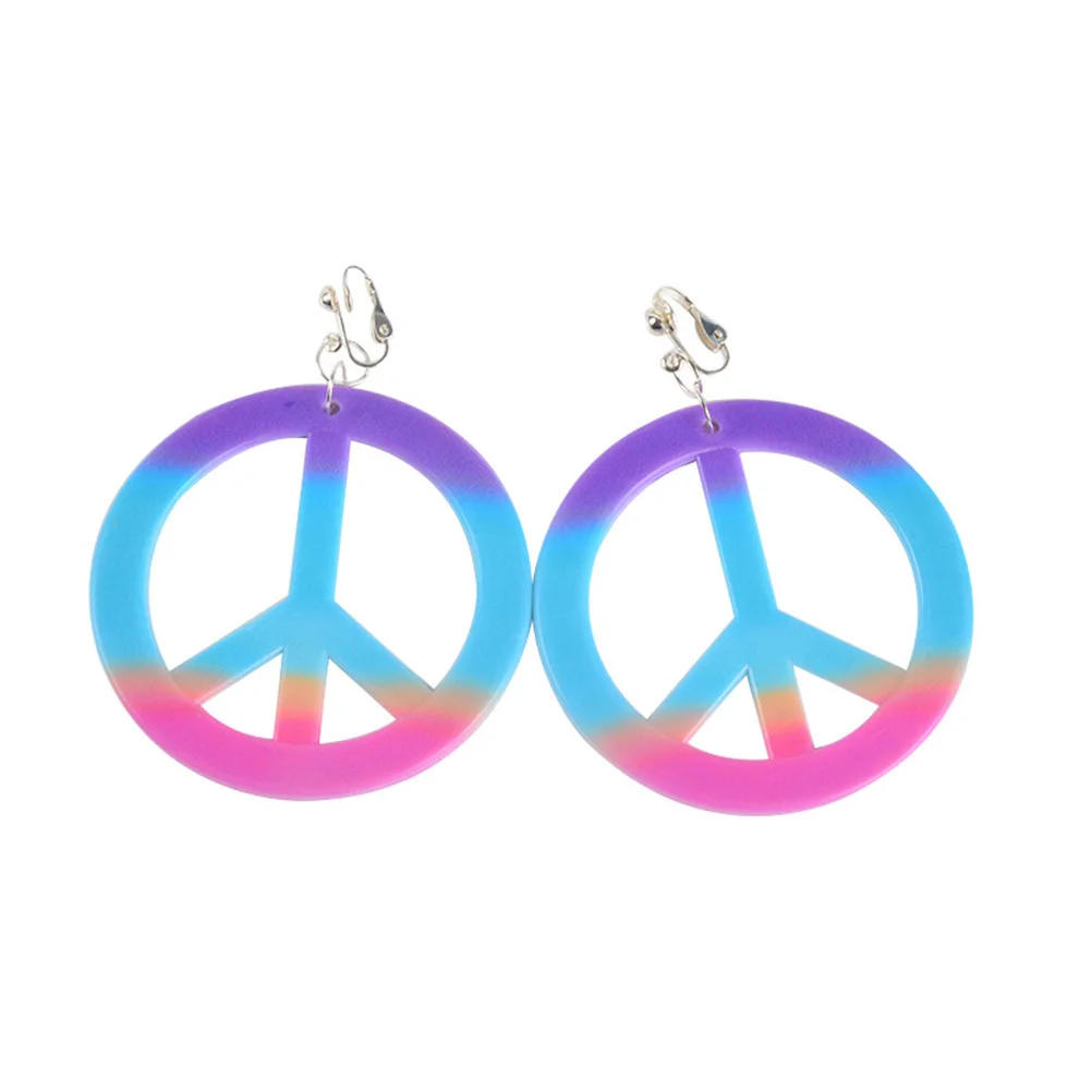 

4 шт., ожерелье со знаком мира, кулон, фиолетовый дизайн, серьги для очков, красочный хиппи, маскарадный аксессуар, ожерелье со знаком мира