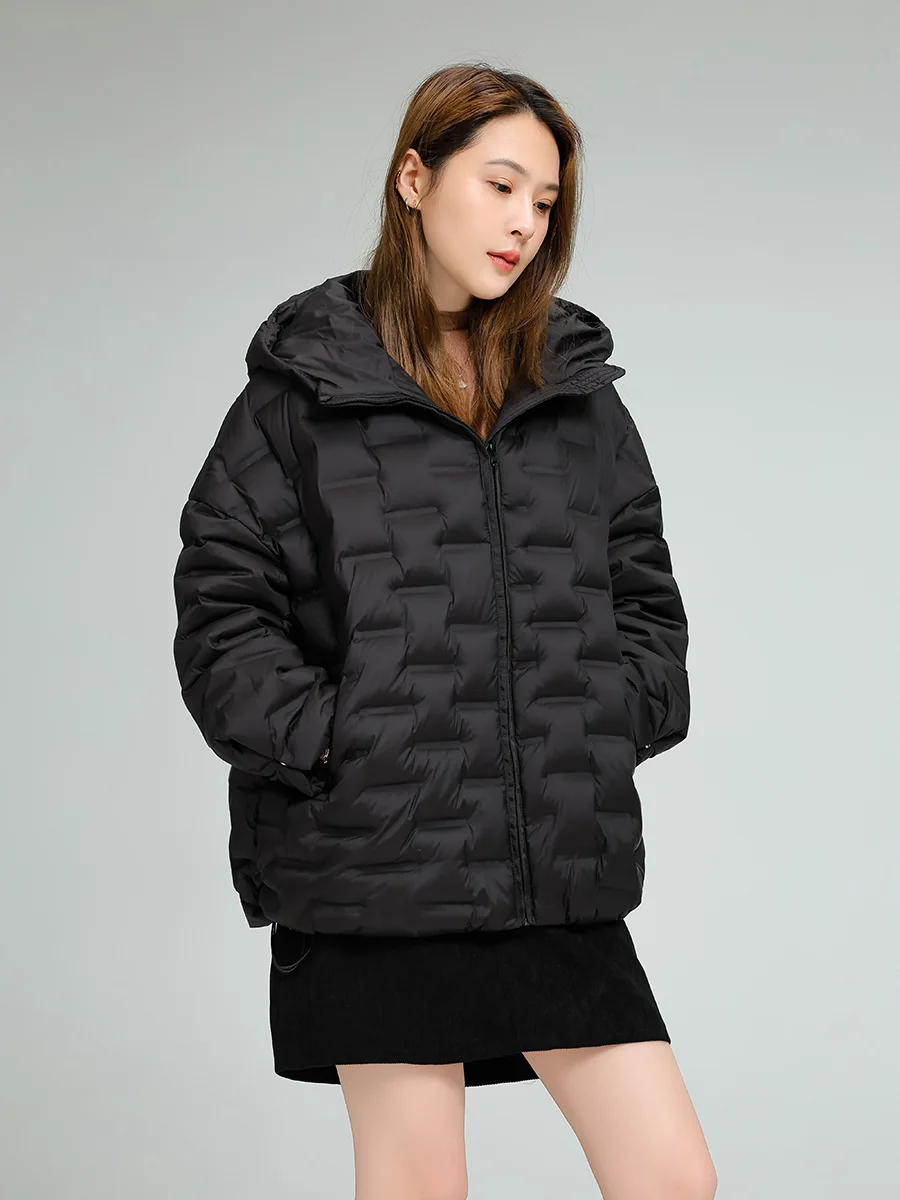 Schinteon Women Light 90% White Duck Down Jacket Casual Loose Over Size Autumn Winter Outwear with Hood Top Quality Coat 2025