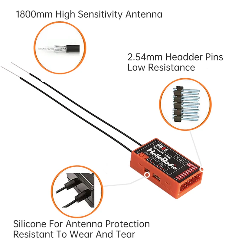 HelloRadio HR8E ELRS 2.4G 9 채널 PWM 전원 공급 장치, DC 4.5-7.4 V 리시버 듀얼 안테나 고정 날개 모델, RC 보트 범용