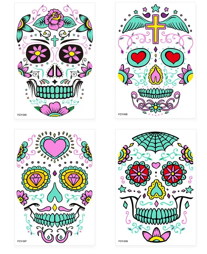 1/4pcs Funny Halloween Two-color Glow Tattoo Stickers Creative Temporary Face Tattoo Stickers Ghost Festival Scar Tattoo Sticker