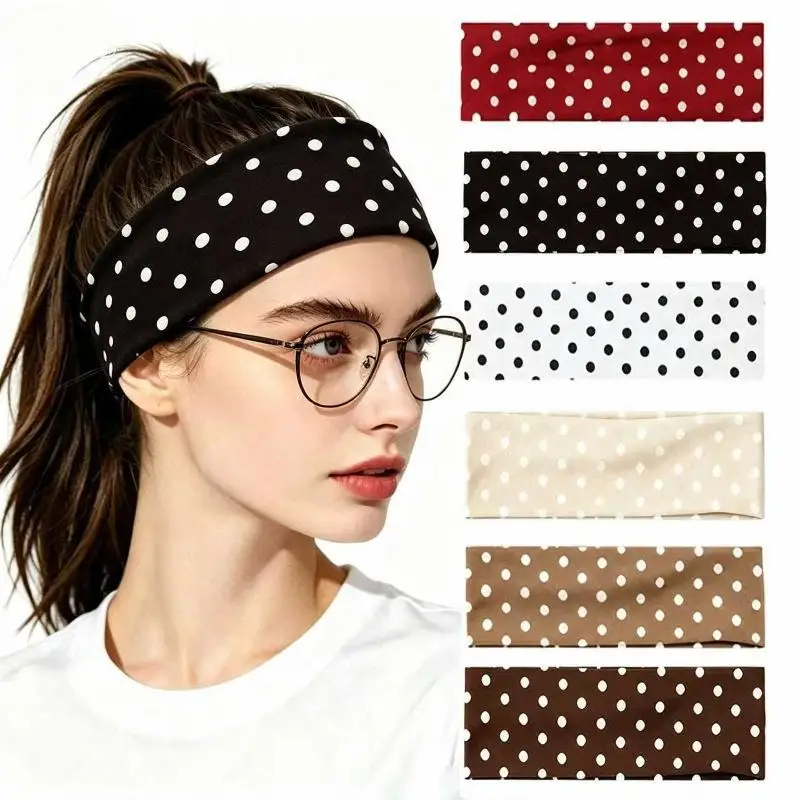 Elastisches Damen-Haarband mit Polka-Dot-Muster, breites, rutschfestes Haarband, Vintage-Haarschmuck mit Punktmuster für den täglichen Gebrauch, Yoga und Hautpflege. – Detail 1