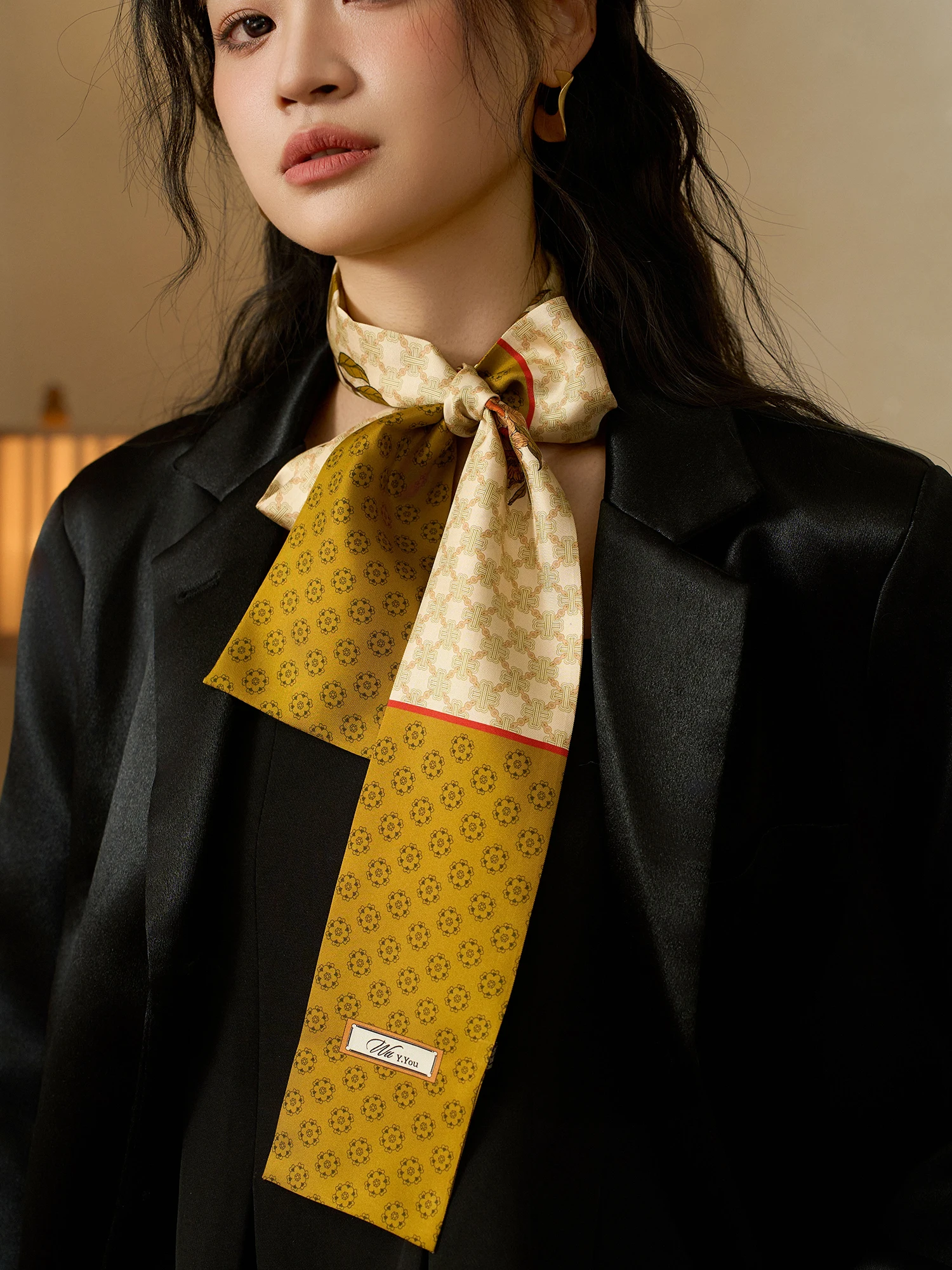 オリジナルシルクスカーフ女性用高品質春夏ロングストライプ本物のシルクヘアバンドバッグラップヴィンテージ多用途装飾