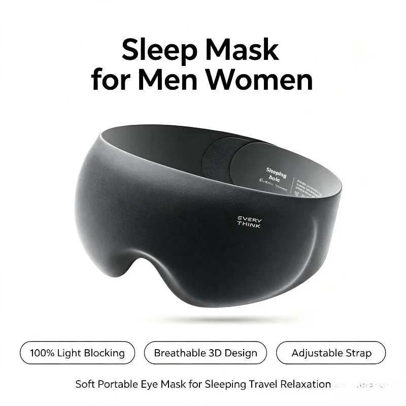 3D Sleep Mask for Men Women 100% Light Blocking Soft Breathable Eye Mask Adjustable Strap Portable Sleeping Mask for Travel