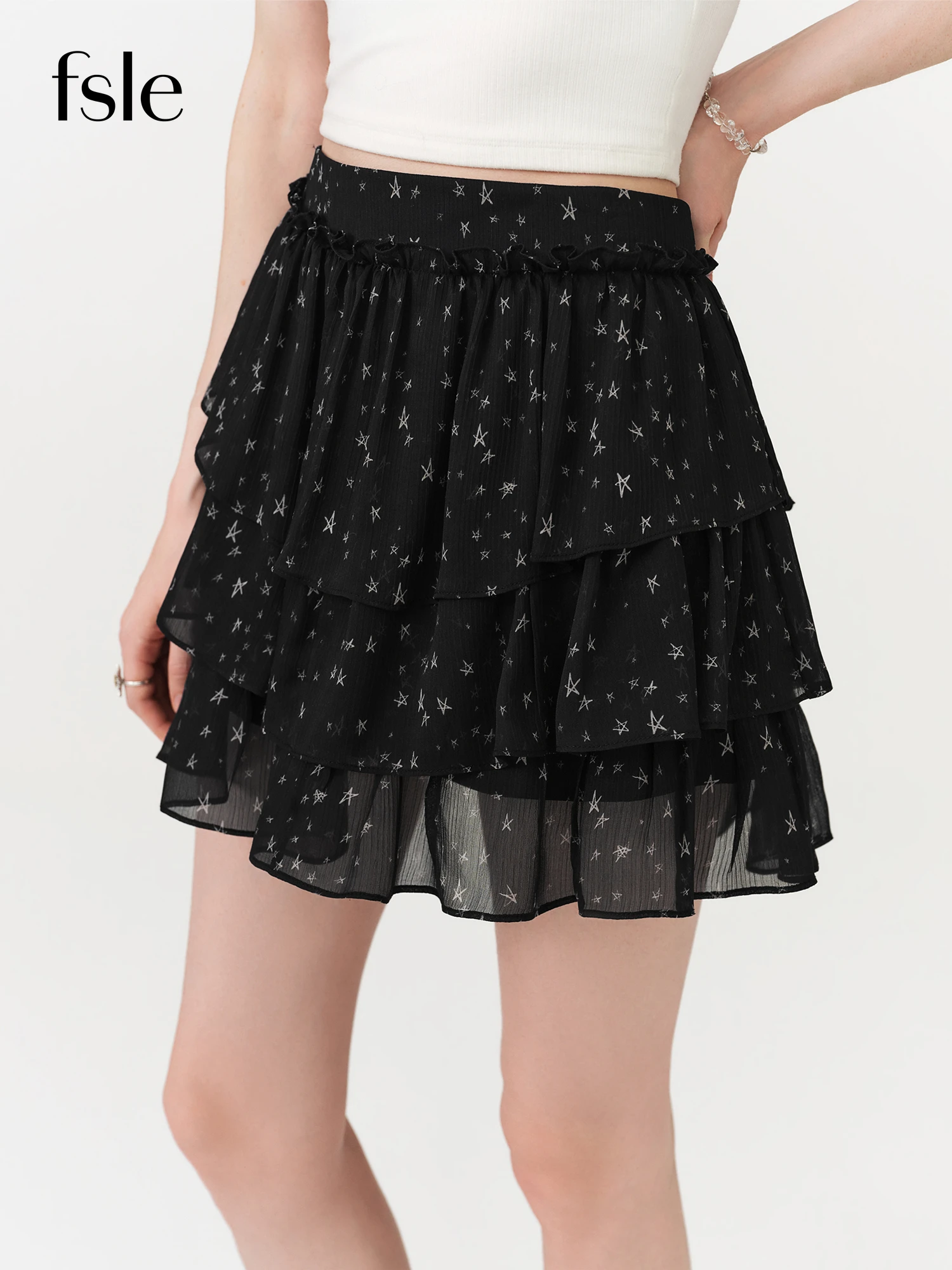 

FSLE 2026 Summer Women's High Waist Floral Print Pleated Mini Skirt Tiered Flounce Hem - French-Inspired Style for Daily