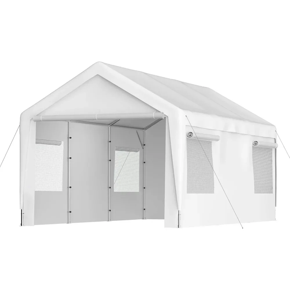 

10x20 FT Carport with Removable Sidewalls and Roll-up Ventilated Windows, Boat Car Canopy, Heavy Duty Garage