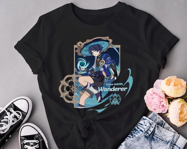 Wanderer Scaramouche Card Themed Softstyle T-Shirt, Anemo Boy 4nemo Aesthetic Genshin Impact TCG Tarot Card Vibes