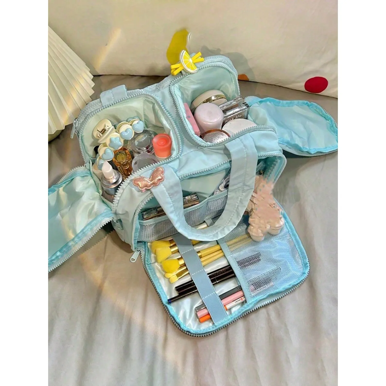 

Dual Wide Opening Large Capacity Fluffy Makeup Bag Multifunctional Women's Travel Handbag Portable Toiletry Organizer Travel