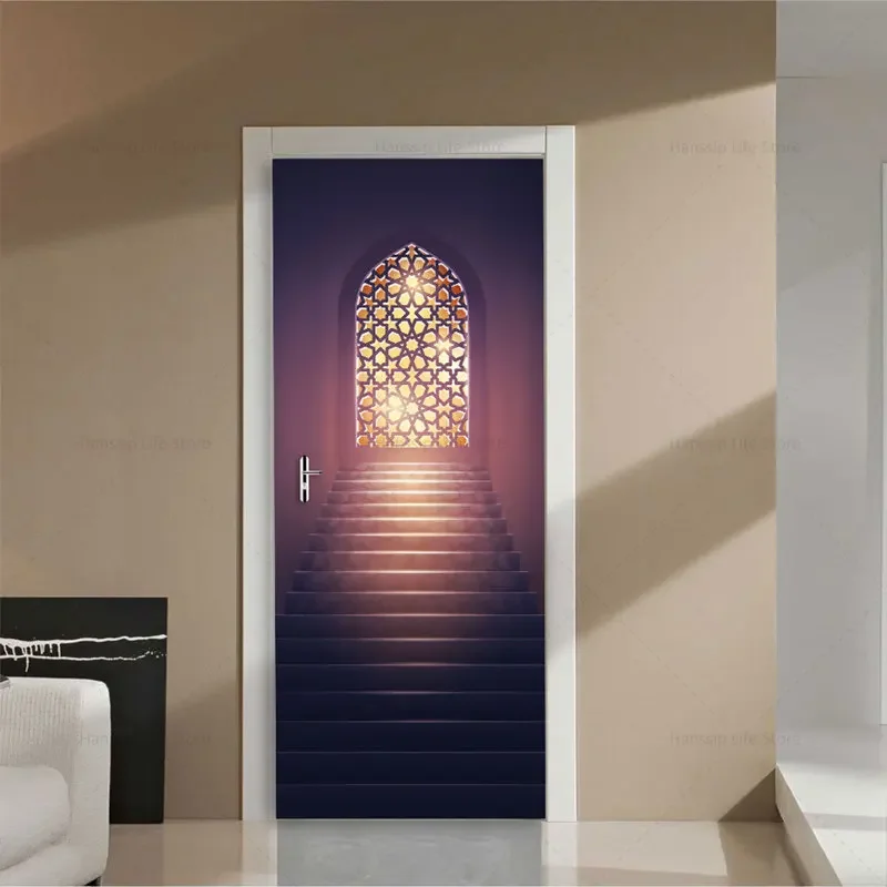 Retro Style Door Stickers 29 Muslim Art Mural Stickers Self-adhesive Waterproof Wallpaper Corridor Wardrobe Decoration Posters