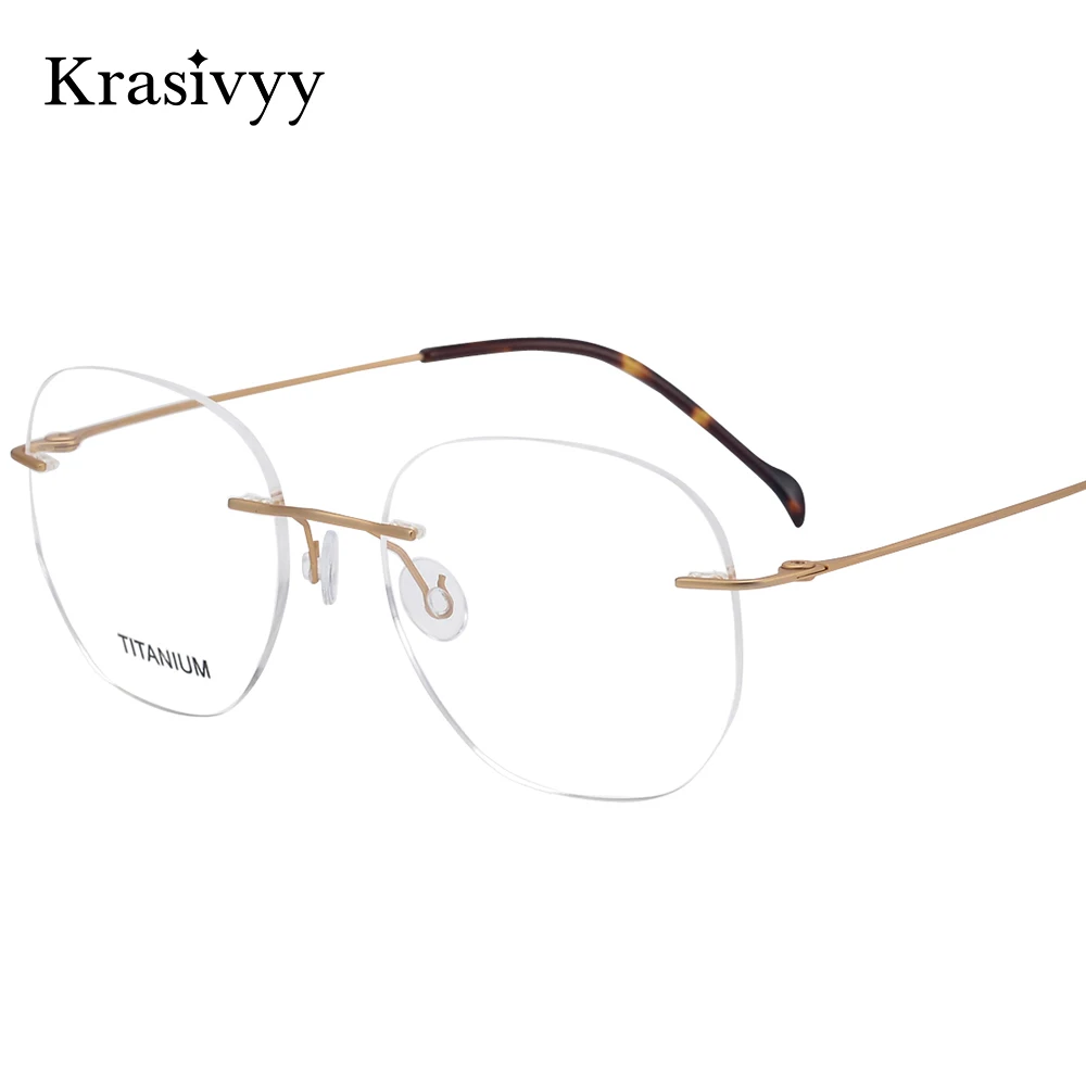 

Krasivyy Titanium Rimless Glasses Frame Men Ultralight Screwless Optical Prescription Eyeglasses Women European Brand Eyewear