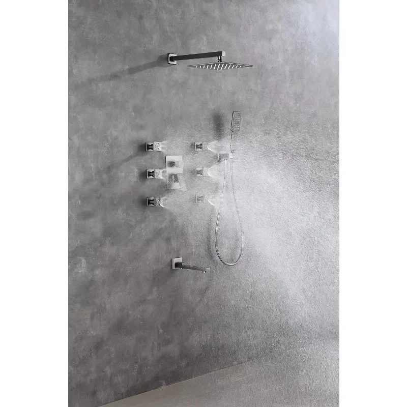 

10-inch, 12-inch, 16-inch, multi-function shower kit with six body sprayers, down faucet, hidden system