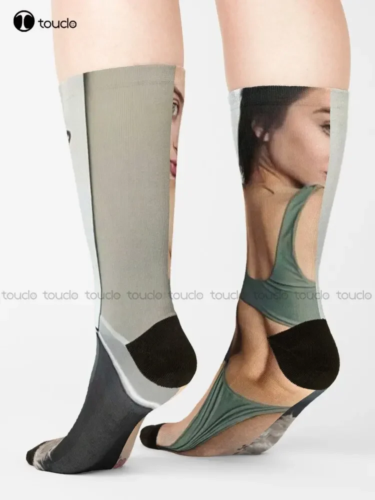 جوارب Lana Rhoades ملصق جوارب بيضاء طويلة مخصصة للجنسين للكبار في سن المراهقة جوارب للشباب 360 ° الطباعة الرقمية ملابس الشارع #2