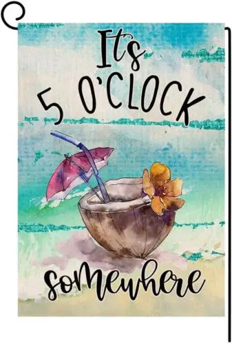 Summer Beach Garden Flag It'S 5 O'Clock Somewhere Vertical Double Sided Tropical