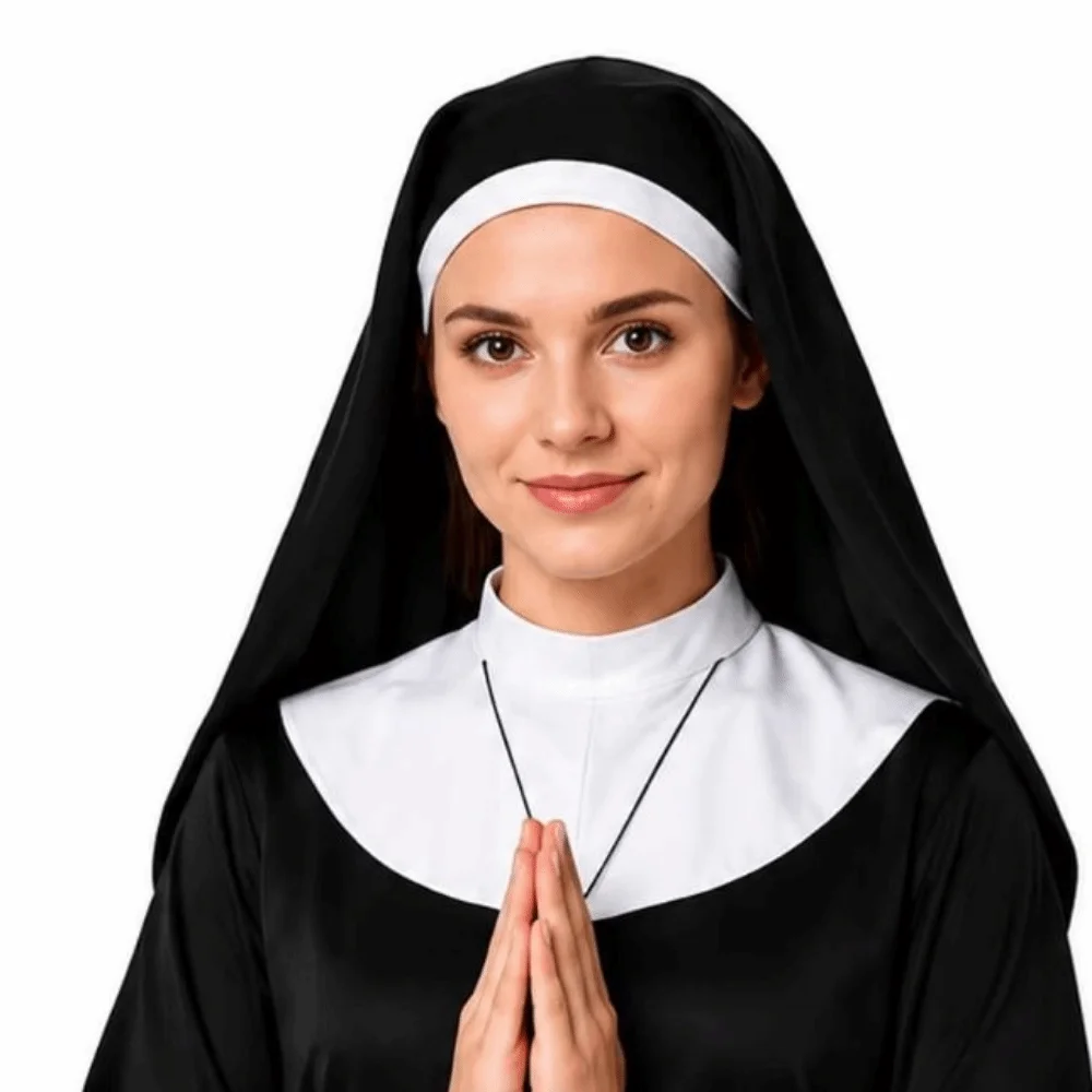 

1/3Pcs Creative Nun Costume Set Nun Collar Victorian Gothic Hat White Collar Nun Hat Nun Headpiece Halloween Gothic Costume
