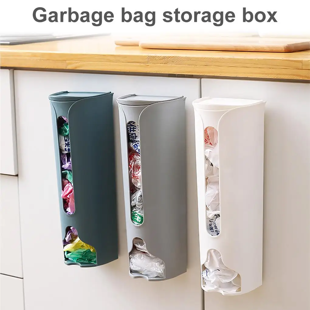 Kitchen Wall-Mounted Plastic Bag Storage Holder Garbage Pouch Saver Organizer Dispenser  White