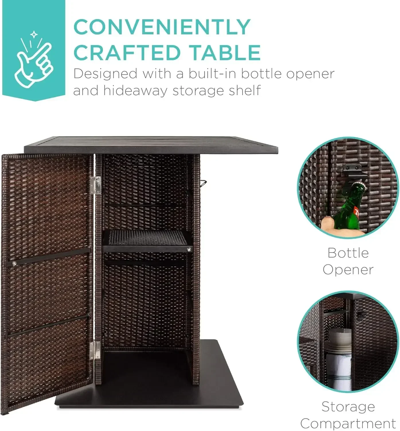 [Limited Time Offer, Buy Now!]5-Piece Outdoor Wicker Bar Table Set for Patio, Poolside,Hidden Storage Shelf, Metal Tabletop, 4 S