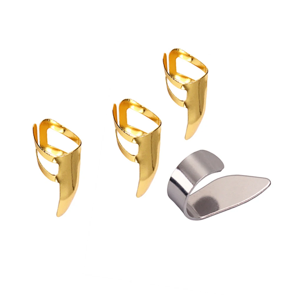 مجموعة أعواد أصابع الجيتار مكونة من 4 قطع من الفولاذ المقاوم للصدأ وخفيفة الوزن ومريحة للأصابع مثالية للمجموعات باللون الذهبي والفضي