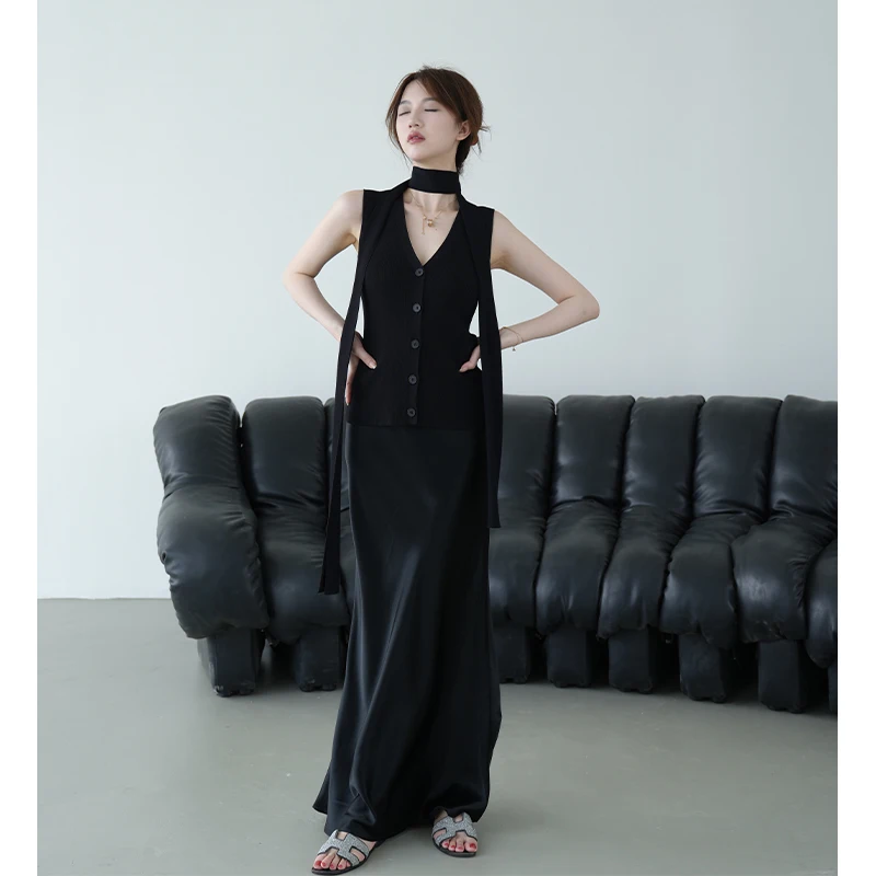 

SerioLudere Women's Knitted Vest V-Ne Tied Waisand Skin-friendly Design Summer Faionable Top for Young Women