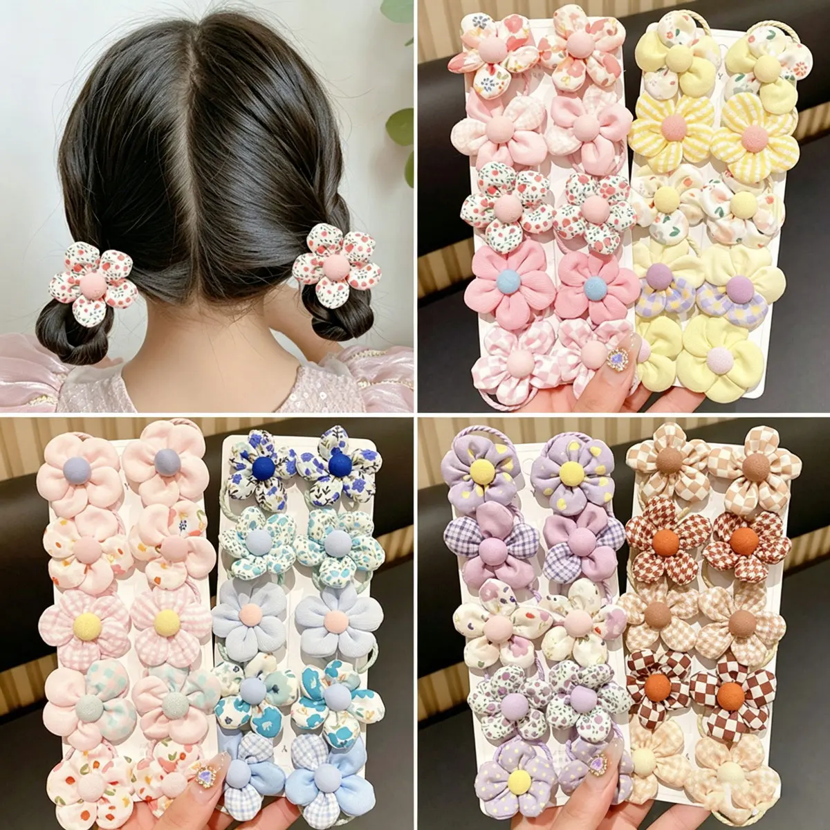

10Pcs/Set New Baby Girl Cute Colorful Flower Elastic Hair Bands Hair-friendly Ponytail Hold Small Hair elastic hair bands