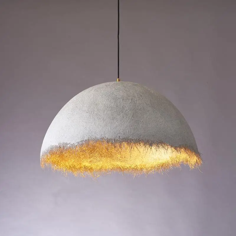 Half Moon Shape Chandelier, Single Pendant Lamp with Fiber Shade, Nordic Warm Lighting for Bedroom Living Room