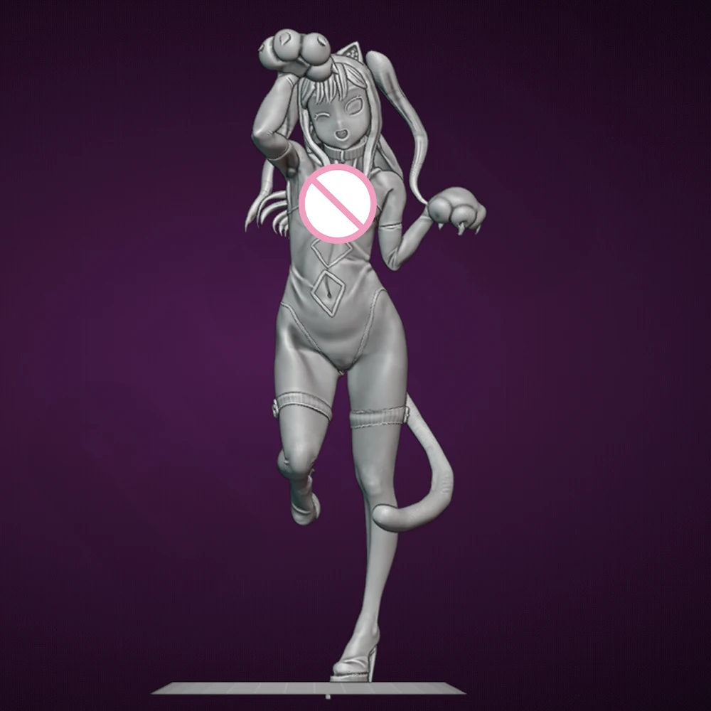 1/24 섹시한 애니메이션 고양이 소녀 수지 입상 장난감 도색되지 않은 GK 인형 조립되지 않은 3D 인쇄 조립 미니어처 감소 동상 장난감