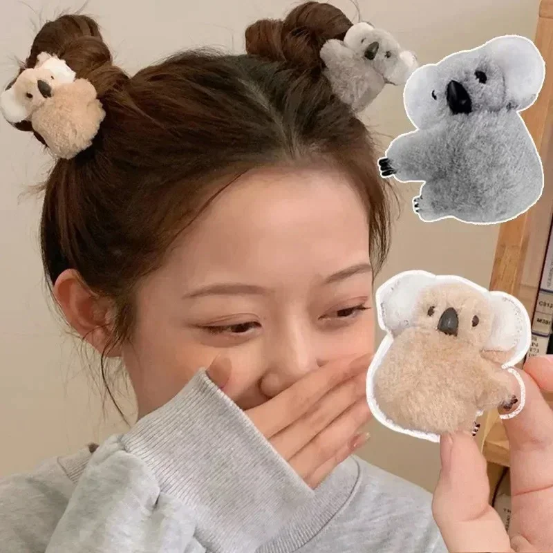 Pinces à cheveux mignonnes pour filles, pinces à mâchoire en peluche, pinces à cheveux floues, pinces à cheveux coordonnantes, Koala Hugger, accessoires pour cheveux Koala