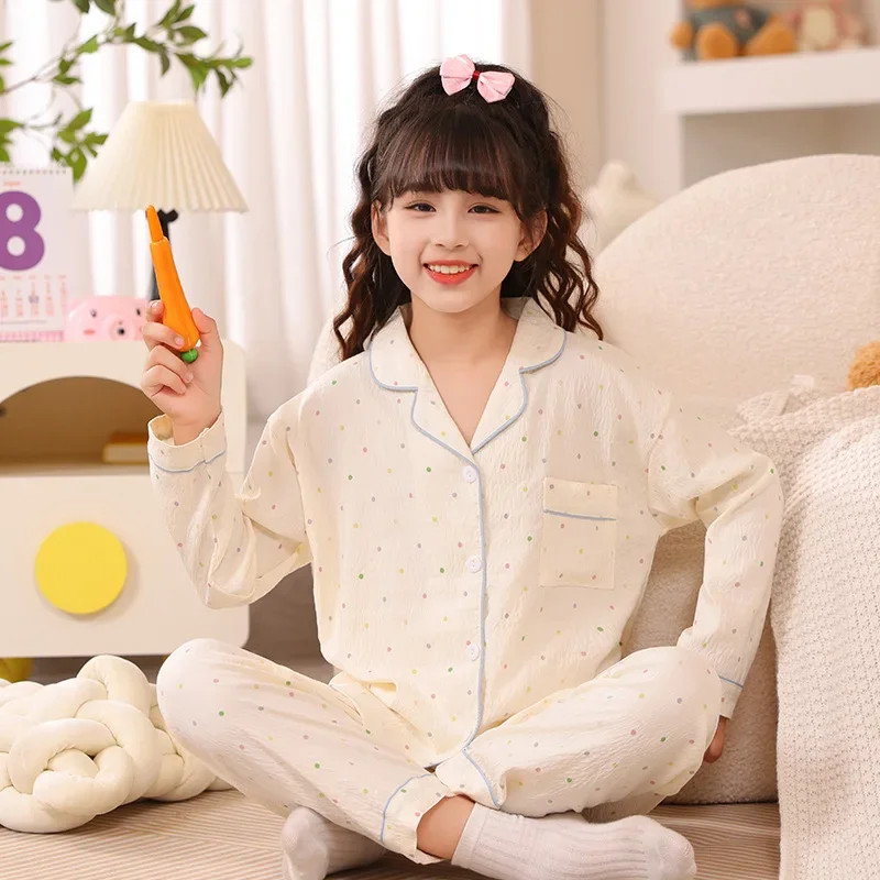 2024 Autumn Children Pajamas Sets Girls Cloud Cotton Pijamas Long Sleeve Sleepwear New Student Loungewear Cute Homewear Clothing