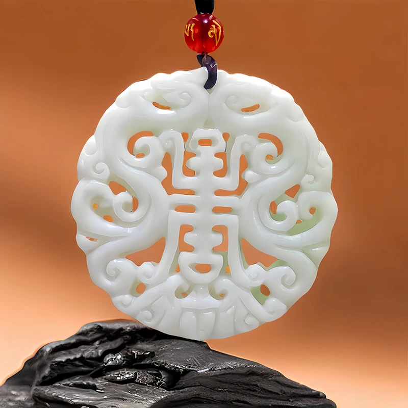 White Natural Real Jade Dragon Pendant Necklace Amulet Carved Jewelry Vintage Luxury Gifts for Women Men Accessories Talismans