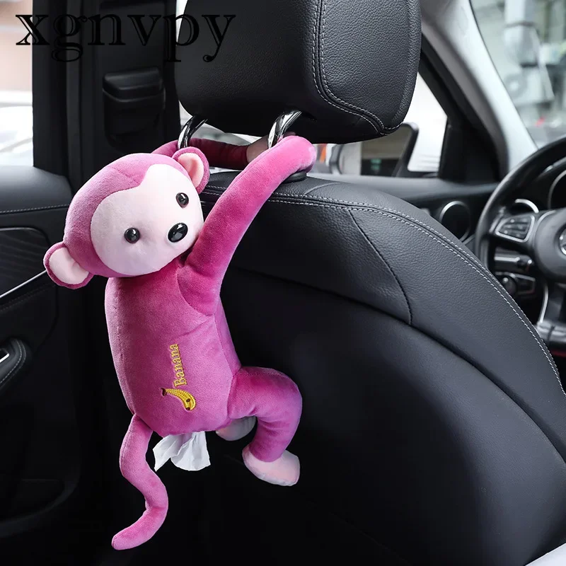 Creative Monkey Car Tissue Box Pumping Design Pippi Cartoon Hanging for Car Seat Back