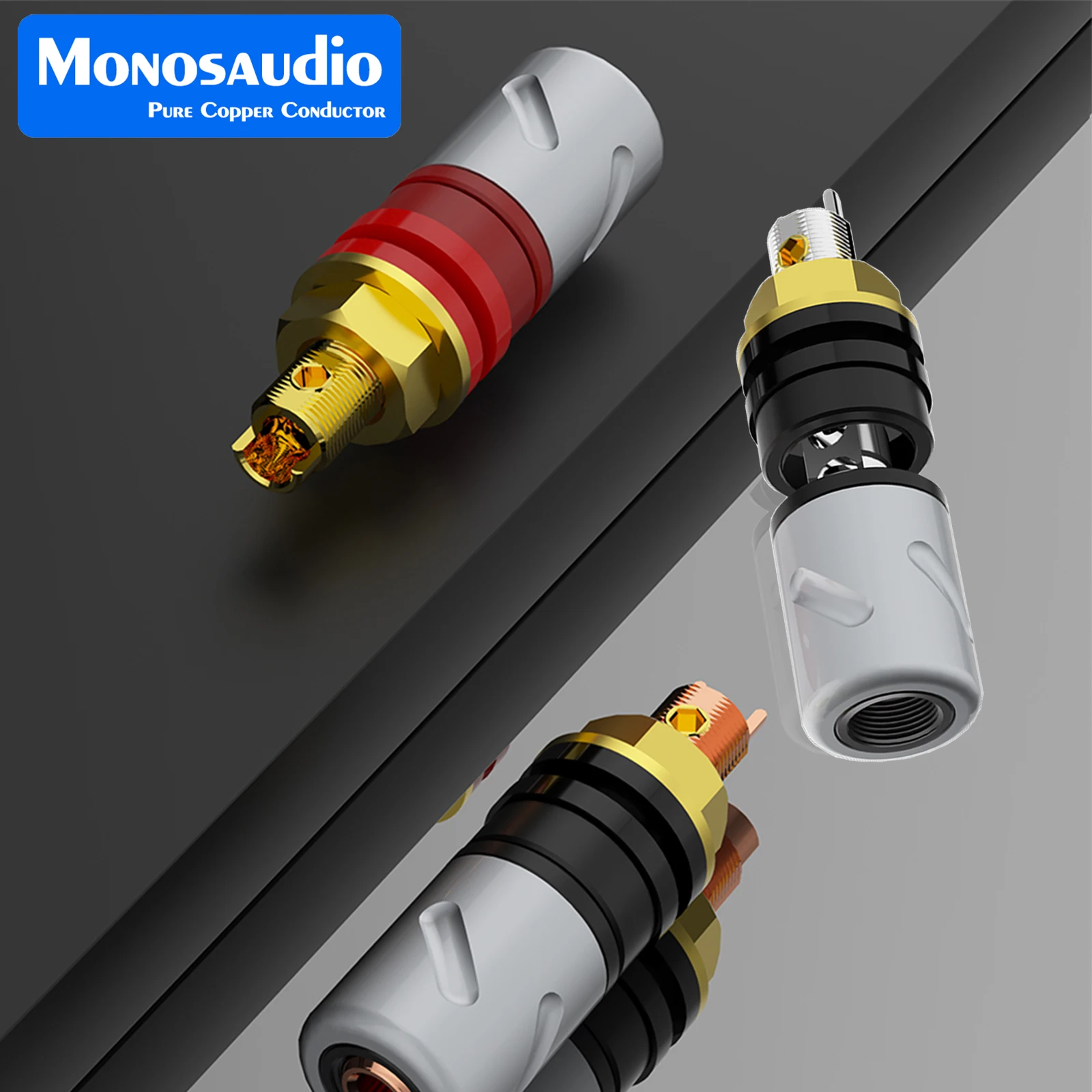 

Monosaudio 2/4 Pcs BP451 HIFI 99.998% Pure Copper Gold/Rhodium Plated Binding Posts Sockets for Speaker Connectors