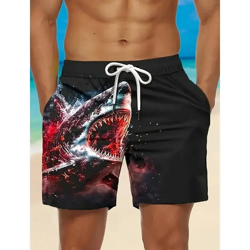 Shark Beach Shorts Men Marine Animal Summer Swim Casual Cool Loose Fashion Trendy Streetwear Funny Novelty Retro Ocean Wildlife