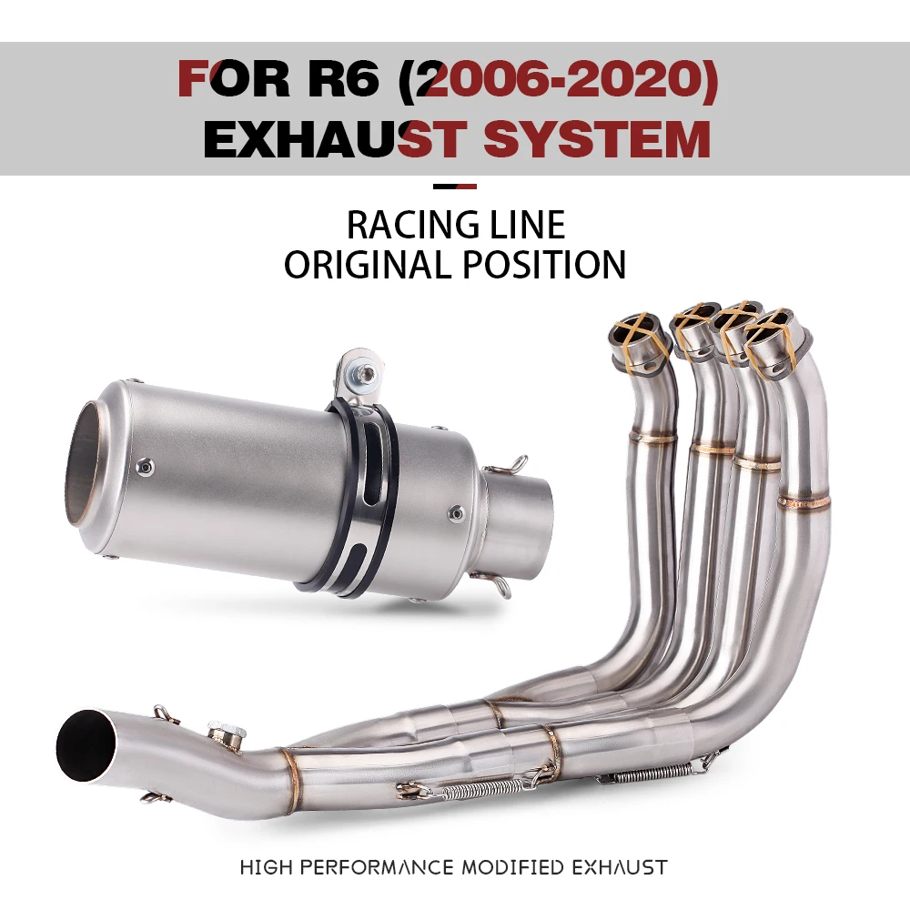 

Slip On 51MM For R6 2006 2007 2008 2009-2020 full Motorcycle Exhaust System Escape Front Tube Link Pipe Connect Muffer