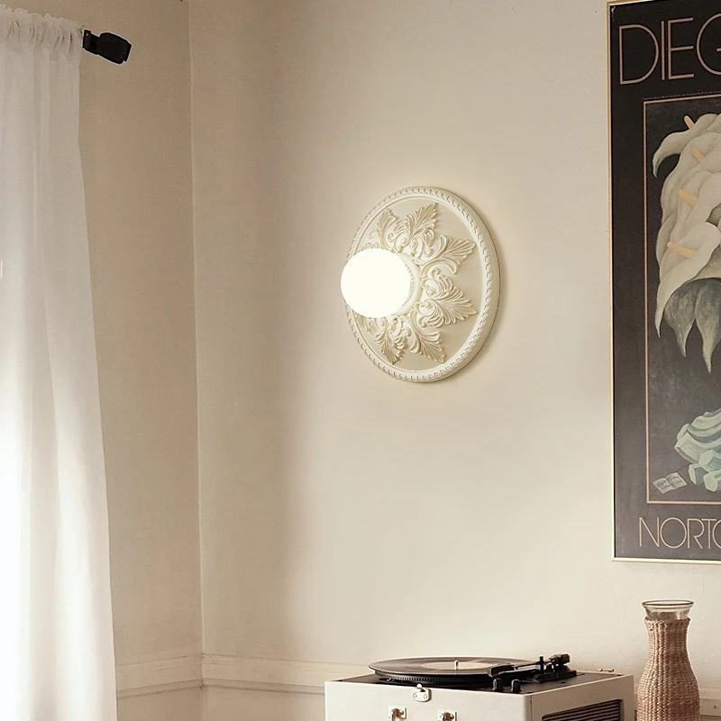 French Cream Wind Wall Lamp Bedroom Bedside Sconces Background Wall Living Room Lamp Carving Designer