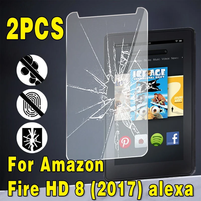 2Pcs Tempered Glass for  Fire HD 8(2017) alexa 9H Explosion Proof Anti-fingerprint Full Film Tablet Cover Screen Protector