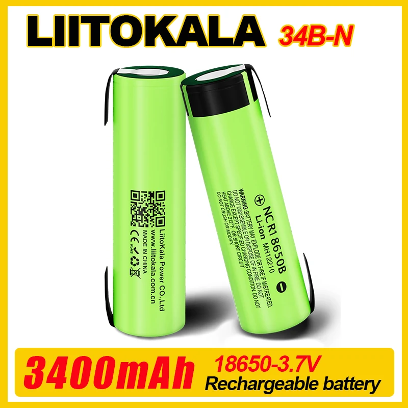 1-20pcs LiitoKala 34B-N NCR18650B 3.7v 3400mah 18650 3500mAh Lithium Rechargeable Battery with Nickel Sheet