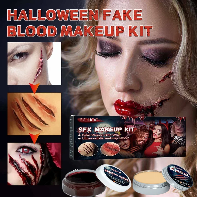 

EELHOE Halloween Skin Wax Plasma Makeup Kit Makeup Props Scar Horror Atmosphere Party Makeup Kit Body Paint Fake Blood