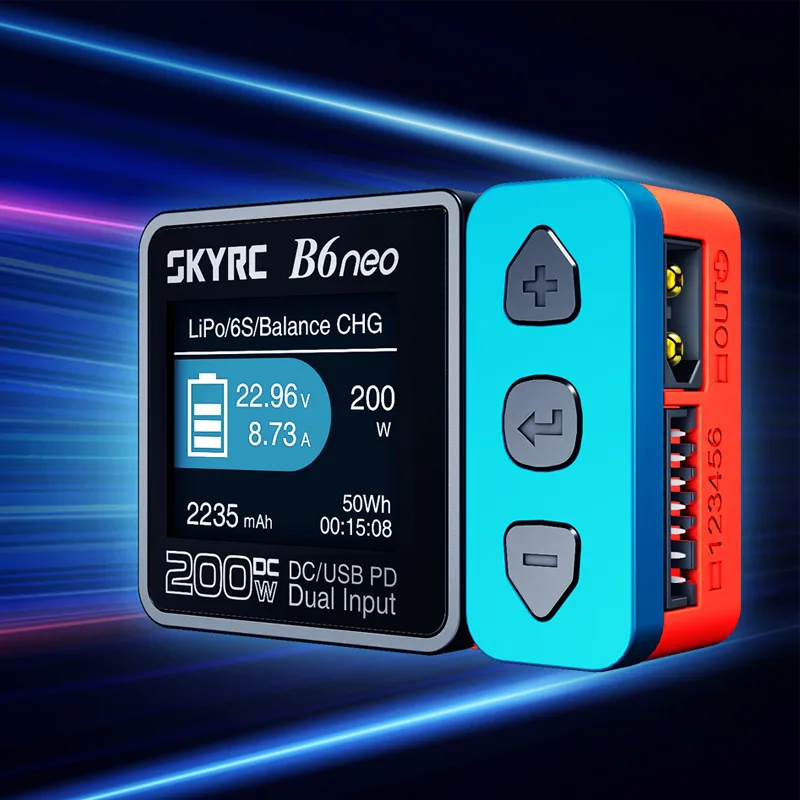 Caricabatterie SKYRC B6neo con doppie ingressi CC XT60/PD80W Potenza di ricarica da 200 W per modello di auto RC e batteria per aereo SK-100198